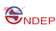 Logo NDEP : Symbole circulaire bicolore (bleu et rouge) représentant la silhouette stylisée d'un animal sautant.