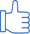 Icône minimaliste bleue d'un pouce levé. Symbole d'approbation, de satisfaction ou de validation (Like).